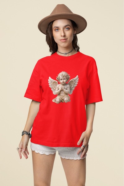 ArtYus Statuie de înger unisex bărbat/femeie colorată cu imprimeu supradimensionat bumbac 100% bucăți tricou