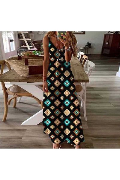 Cbm Women's Digital Printed Suprem Fabric Strap Maxi Size Dress Red Rose Figure Necklace Gift