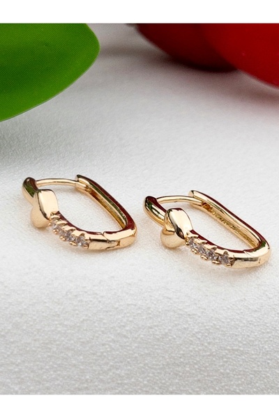 Siya Silver Zircon Stone Heart Detailed Rectangular Steel Earrings