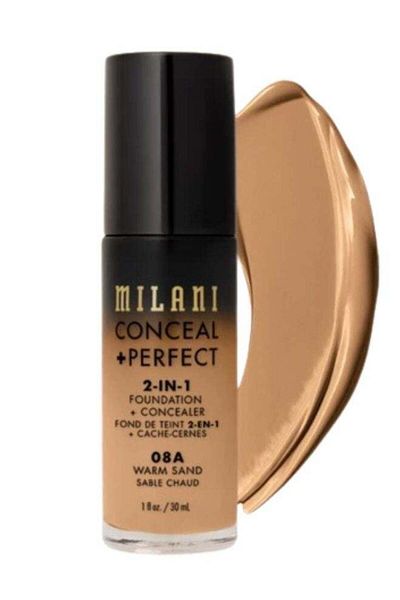 MILANI كونسيلر + كريم أساس 2 في 1 + كونسيلر 08A Warm Sand - تغطية كاملة، 30 مل