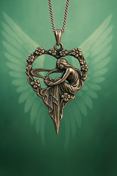 voyageaccessory Antik Eskitme Çelik Gotik Tarz Kalp Şekilli Melek Kolye