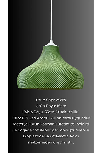 decory Leila Zümrüt Yeşil Renk Mesh Avize, Pinterest Tarzı Tasarım Tekli Sarkıt Avize (Bioplastik) E27