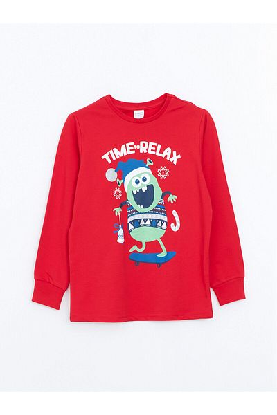 LC Waikiki Crew Neck Printed Boys' Pajamas Top