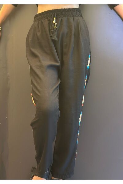 Gönülden Tasarım Ethnic Look Patterned Black Women's Pants Size m