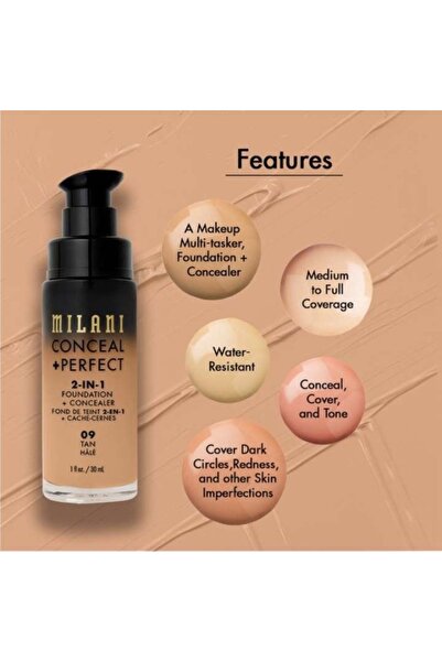 MILANI Conceal + Perfect 2-in-1 Foundation + Concealer 08A Warm Sand – Full Coverage, 30ml