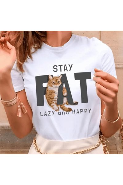 OEM Women's Casual T-Shirt White | Stay Fat | 100% Cotton, 160 g/m²
