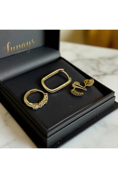 Lunays Xuping Aura Model Tasarım 3 lü Halka Küpe seti