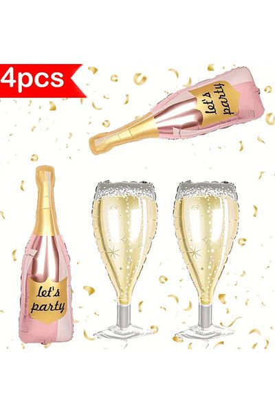 Çemrek Süs Parti Champagne and Goblet Foil Balloon Set 4 Pieces