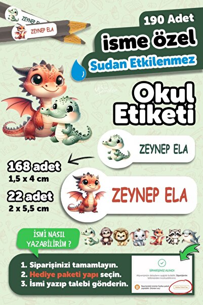 MSticker Okul Etiketi Kalem Defter isimli Etiket Isim Yazılabilen Sevimli Hay...