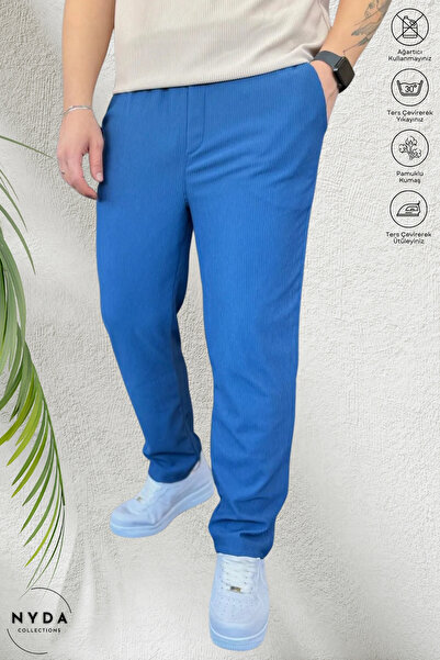 Nyda Collections Men's Corded Ottoman Fabric Seasonal Lycra Pocket Elastic Waist Lace-Up Trousers