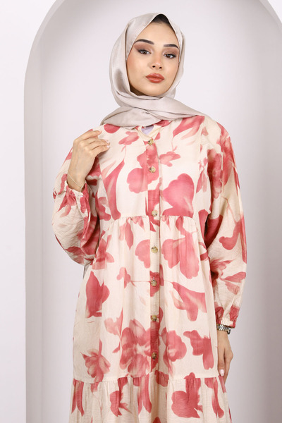 İmajButik Φόρεμα με μοτίβο με μισό κουμπί σε σκόνη