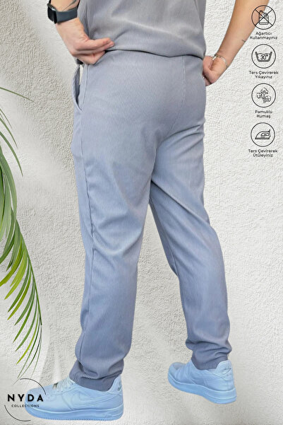 Nyda Collections Men's Corded Ottoman Fabric Seasonal Lycra Pocket Elastic Waist Lace-Up Trousers