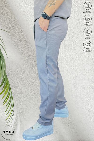 Nyda Collections Men's Corded Ottoman Fabric Seasonal Lycra Pocket Elastic Waist Lace-Up Trousers