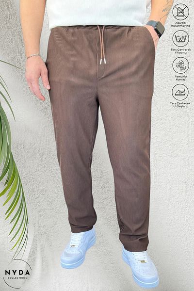 Nyda Collections Men's Corded Ottoman Fabric Seasonal Lycra Pocket Elastic Waist Lace-Up Trousers