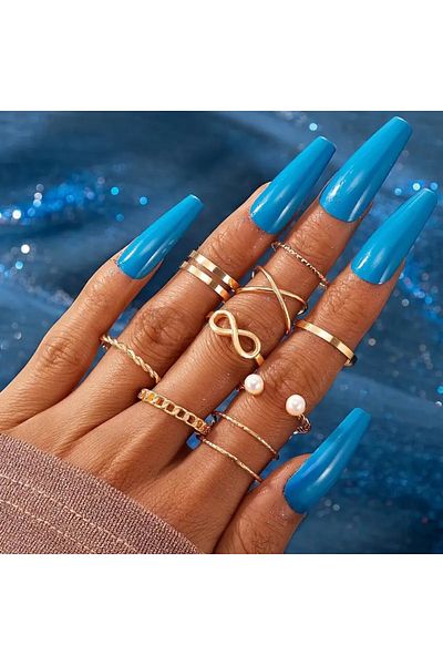 Perry Accesories 7 Pieces Gothic Style Teddy Bear and Butterfly Figured Snake and Flower Motif Adjustable Set Ring Set-304