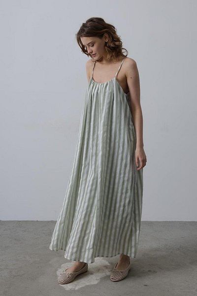 modamtn Strappy Stripe Pattern Dress - Khaki