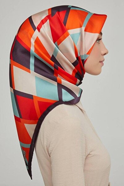 Armine İpek Eşarp Nostalji - 8664-09 Mor Turuncu Twill