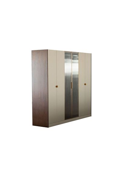 Danube Home Alhamra 6 Door Wardrobe With 2 Fluted Glass Doors - D.Brown/White L240xW60xH220cm