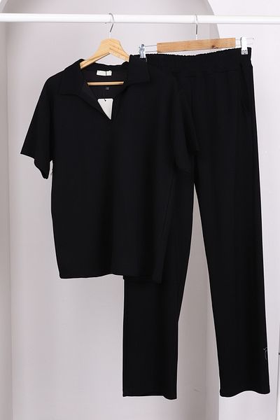 İmajButik Μαύρο κοντομάνικο παντελόνι Modal - Image Boutique