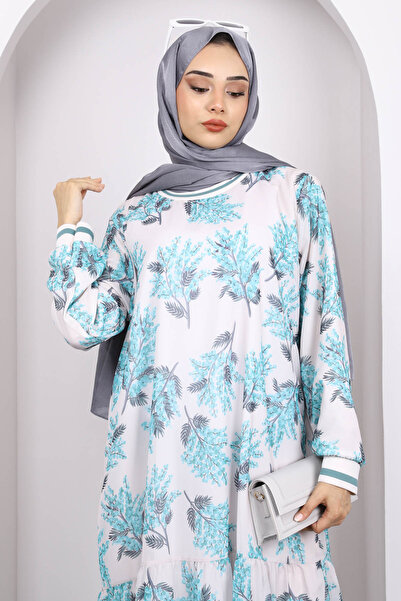 İmajButik Φόρεμα σιφόν με μοτίβο μέντας