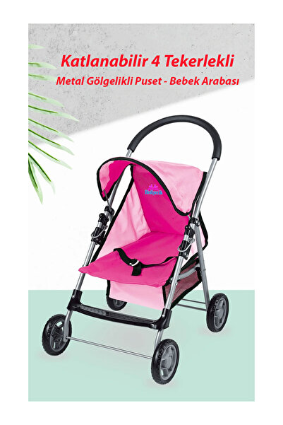 hediyecik Oyuncak Gölgelikli Metal Puset 4 Tekerlekli Bebek Arabası 55 Cm