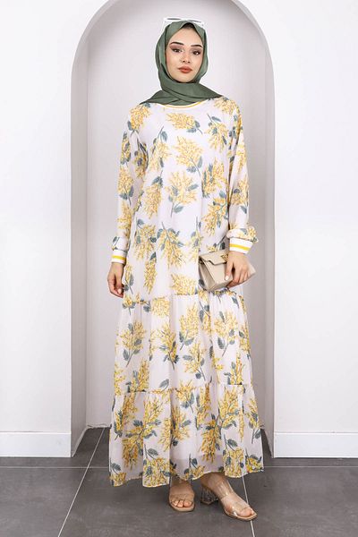 İmajButik Φόρεμα σιφόν με μοτίβο μουστάρδας