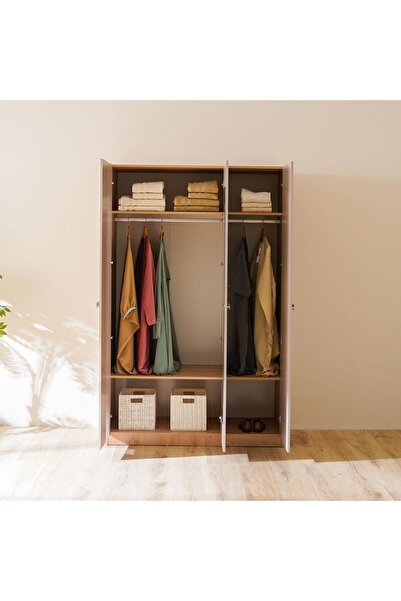 Danube Home Cardano 3 Door Wardrobe W/ Mirror Inside - Natural Oak / Champagne L136.6xW59.5xH216cm