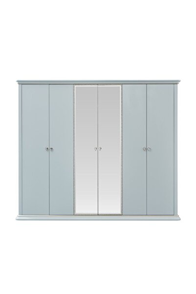 Danube Home Bluebell 6 Door Wardrobe With Mirror - Light Blue L273.5xW60xH230cm