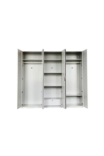 Danube Home Santelmo 6 Door Wardrobe with Mirror - High Gloss Light Grey L238.2xW59.8xH220cm