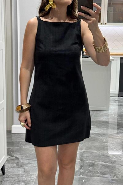 Banu Angay Rochie căptușită din in Antoryum Negru