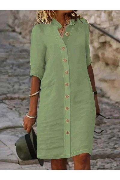 Cbm Women's short sleeve judge collar front button short muslim dress