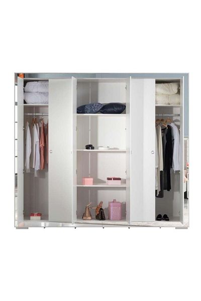 Danube Home Ezekiel 6 Door Wardrobe-White / Silver L244.5xW61.5xH200cm