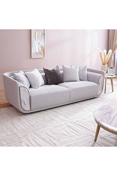 Danube Home Trident 3 Seater Fabric Sofa - Grey/Champagne L245xW100xH75cm