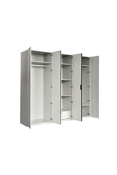 Danube Home Santelmo 6 Door Wardrobe with Mirror - High Gloss Light Grey L238.2xW59.8xH220cm