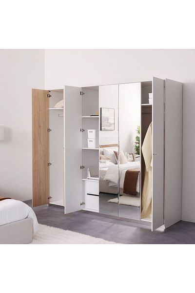 Danube Home Frazer 6 Door Wardrobe w/ 2 inner drawers - White/Natural oak L243.7xW60xH220cm