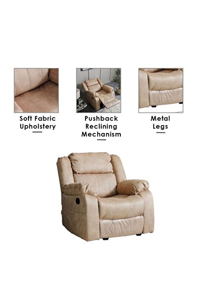 Danube Home Aegon 1 Seater Recliner- Beige L94xW90xH101cm