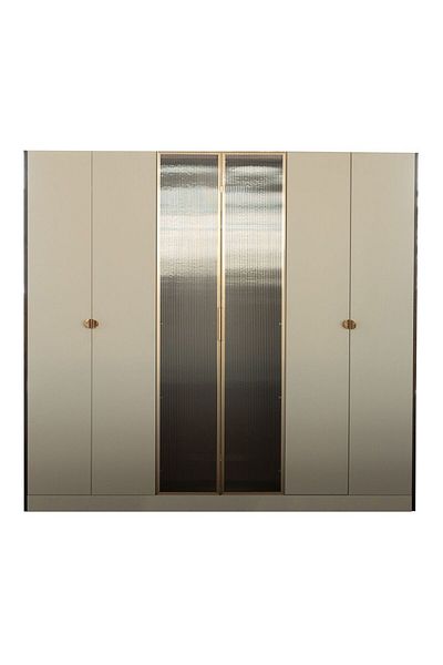 Danube Home Alhamra 6 Door Wardrobe With 2 Fluted Glass Doors - D.Brown/White L240xW60xH220cm