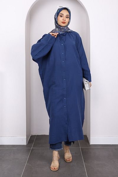 İmajButik Μουσελίνα με κουμπιά Navy Blue