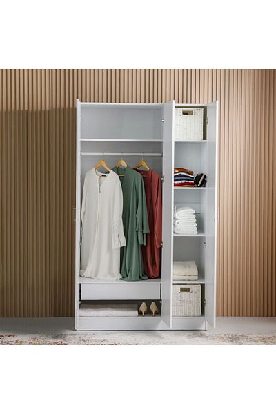 Danube Home Notis 3 Door Wardrobe with Drawer & Mirror - Gloss White L117.2xW56xH200cm