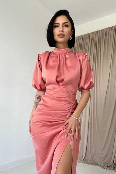 OFFO Powder Gathered Satin Dress