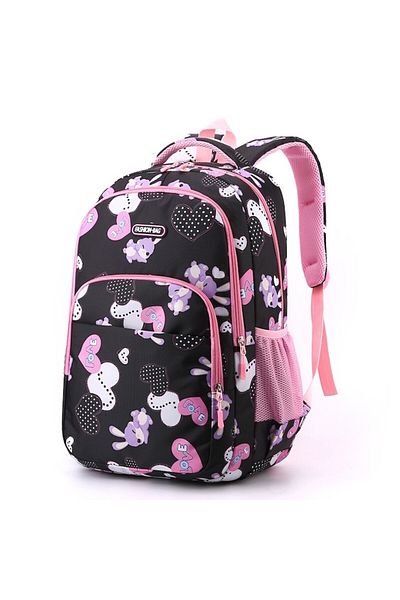 QGC School Backpack, 46x18x31cm, black-pink with rabbit, 62341-1