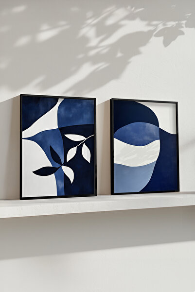 STARYUNA Set de 2 picturi cu cadru din lemn negru modern albastru închis Yuna41