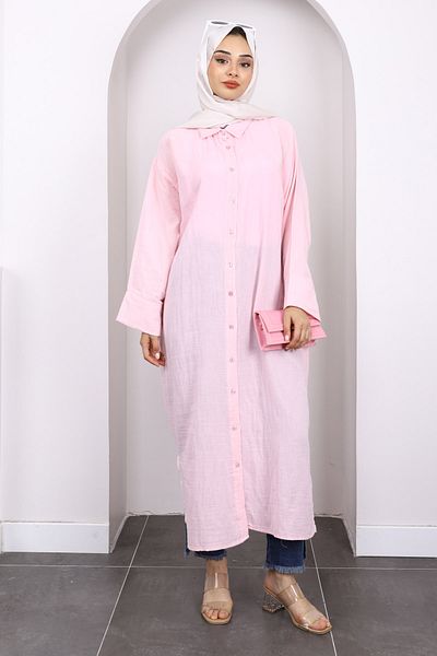 İmajButik Ροζ μουσελίνα με κουμπιά
