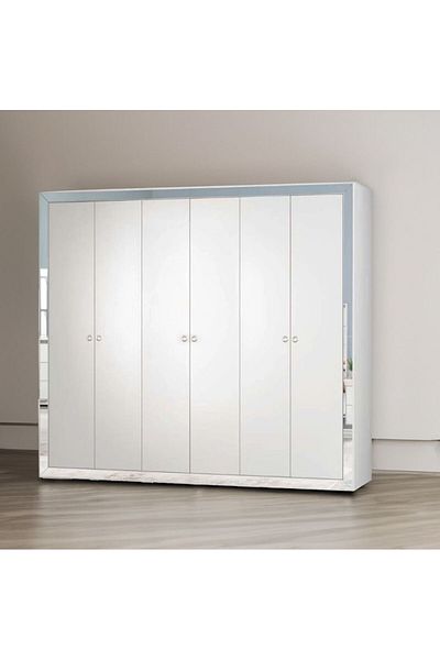 Danube Home Ezekiel 6 Door Wardrobe-White / Silver L244.5xW61.5xH200cm