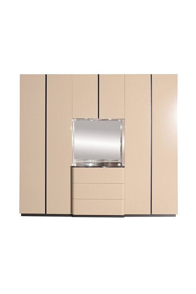 Danube Home Hanson 6 Door Wardrobe W/ 3 Drawers, Led And Mirror- D.Grey/Khaki L240xW69xH220cm
