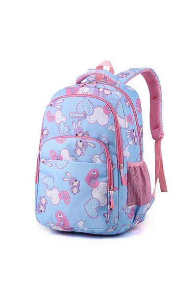 QGC School Backpack, 46x18x31cm, Light Blue with Pink, 62341-2