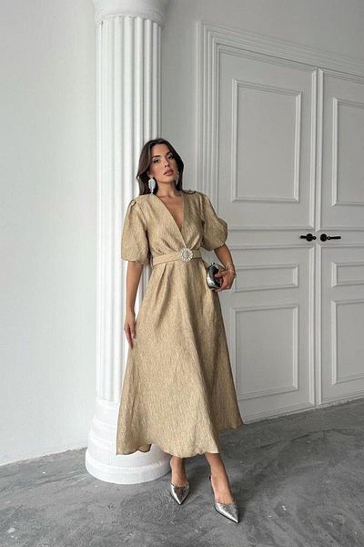Silerra Rochie dublu cu centură strălucitoare aurie