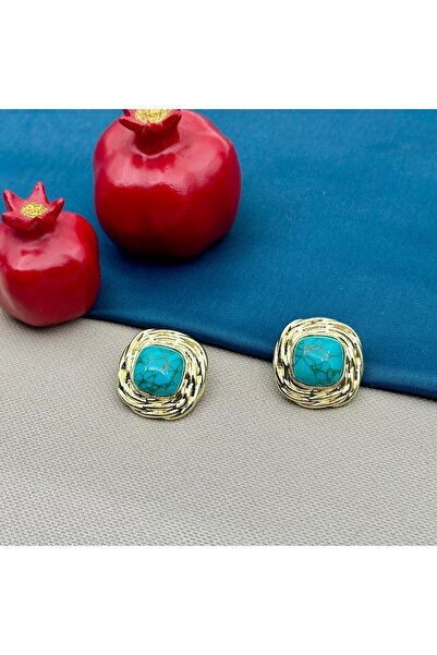 Opia Takı & Aksesuar Kadın Turkuaz Taşlı Gold Küpe
