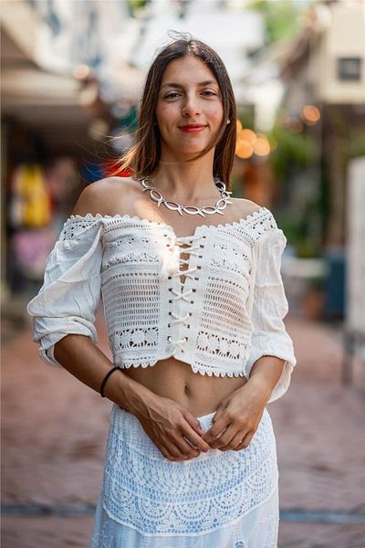 Miss Boheme White Color Knitted Lace Italian Skirt