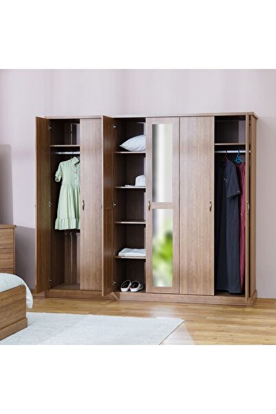 Danube Home Zirco 6 Door Wardrobe - Brown Oak L240xW58xH210cm